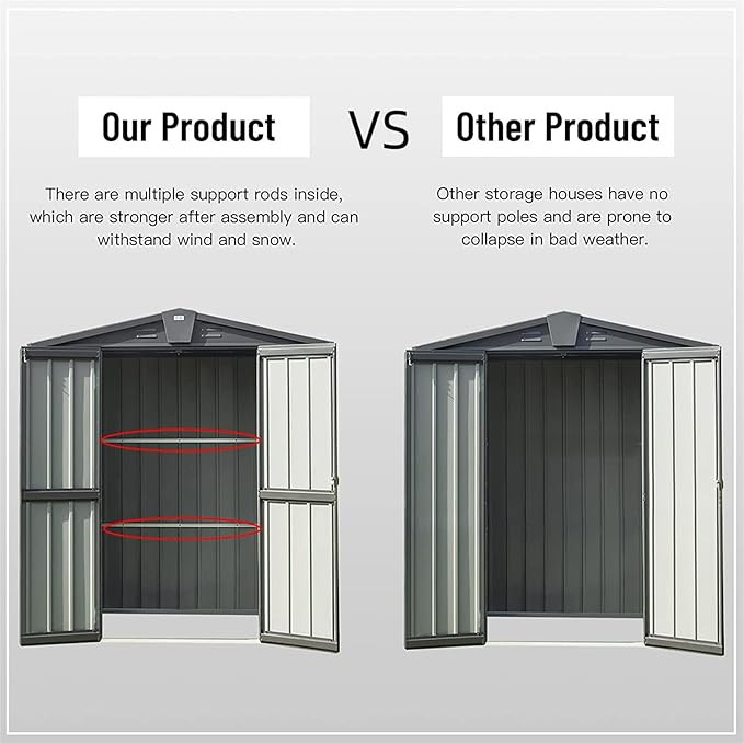 Small Outdoor Storage Shed 5.7x3ft Galvanized Steel, Large Capacity Garden Tool Shed with Gable Roof & Lockable Double Doors - Utility Shed for Patio, Backyard, Lawn (Dark Gray)