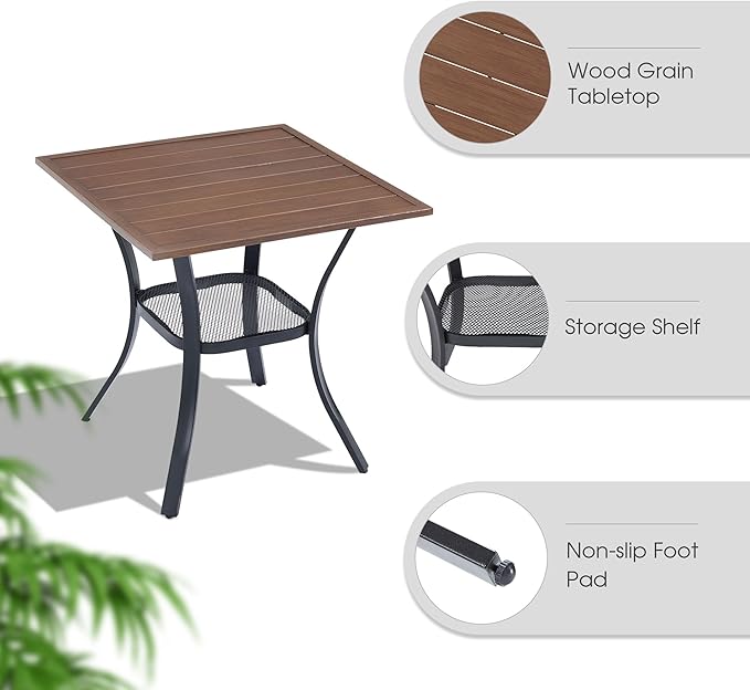 VICLLAX 3 Pieces Outdoor Dining Set, Patio Furniture Set of 2 Patio Swivel Dining Chairs and Small Dining Table with Storage Shelf, Mixed Brown Chairs & Walnut Tabletop