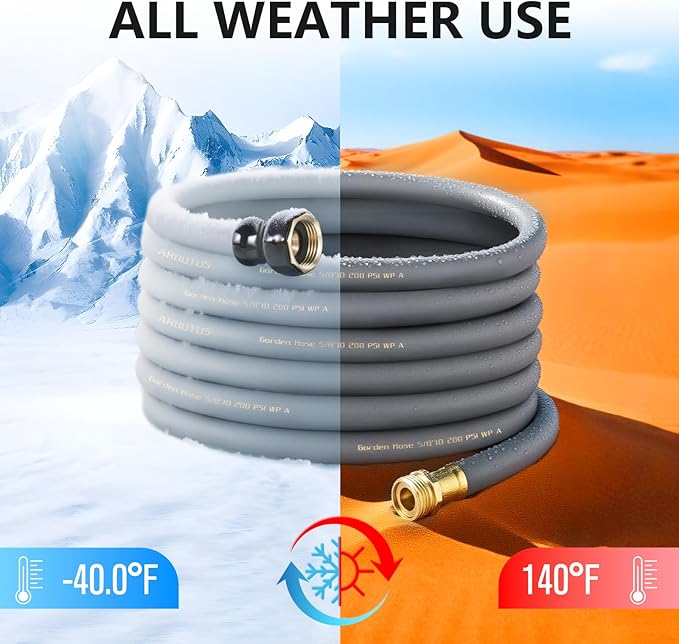 Garden Hose 5/8" x 25ft - Heavy Duty Rubber Water Hose 600 PSI Burst Pressure, No Kink & Durable Flexible Hose for Yard, Car Wash, Pets Gray
