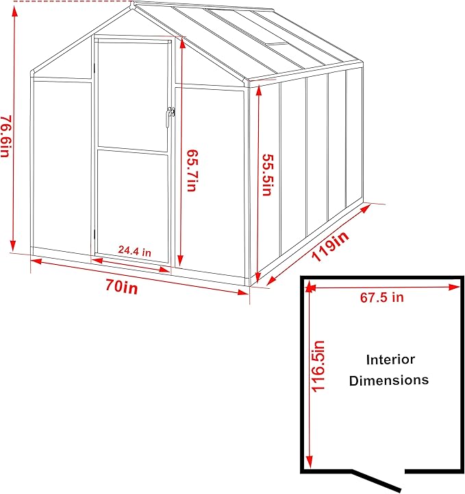 MUPATER 6'x 10' Greenhouse for Outdoors, Polycarbonate Greenhouse Heavy Duty, Aluminum Green House Kit with Lockable Door and Adjustable Roof Vent for Winter Plants, Backyard, Garden, Grey