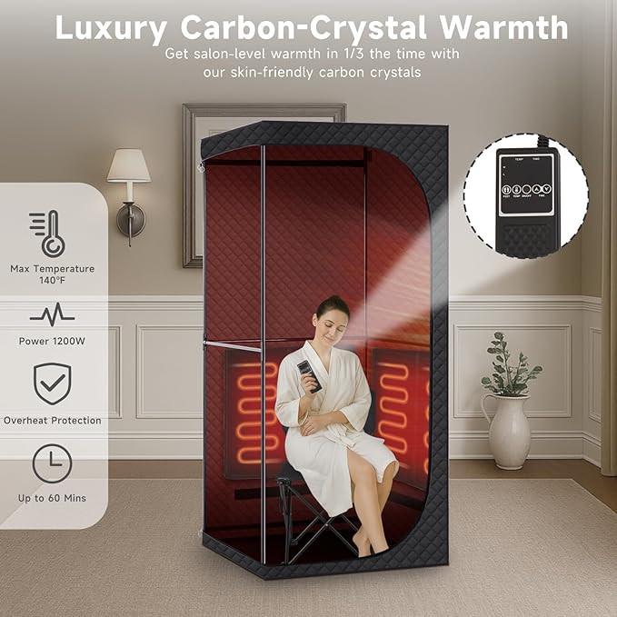 Far Infrared Sauna Box with Red Light Therapy, Portable Dry Sauna for Relaxation, Detoxification, Carbon Crystal Heating,9 Levels, Full Size 5.9ft×2.9ft×2.6ft