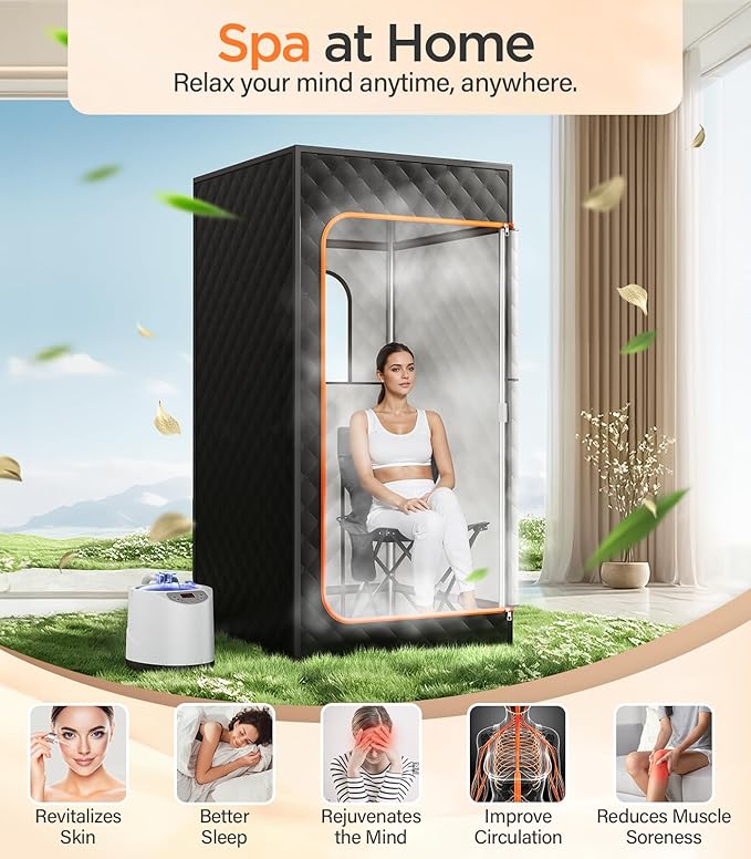 Sauna Box, Portable Sauna for Home, Personal Portable Steam Sauna Tent with 1200W 3L Steamer Heater, 15 Levels, Remote Control, Foldable Chair, Cozy Big Size 36 * 36 * 71 inches