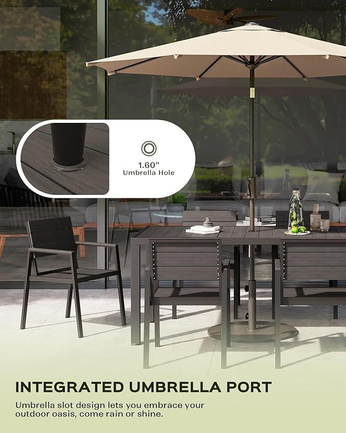 Outdoor Dining Set for 6, Patio Table and Chairs Set, Aluminum Patio Furniture Set with Umbrella Hole, HDPS Patio Dining Table Set for 6 (Charcoal)