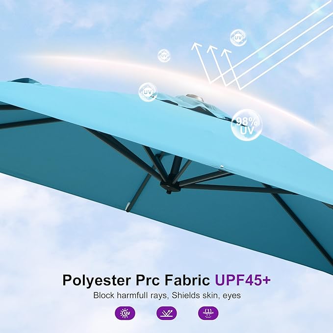 PURPLE LEAF 8' X 8' Patio Umbrella with Wheeled Base for Pool 7' High Offset Outdoor Cantilever Umbrella Swimming Pool Umbrella with 360°Rotation for Poolside Turquoise Blue