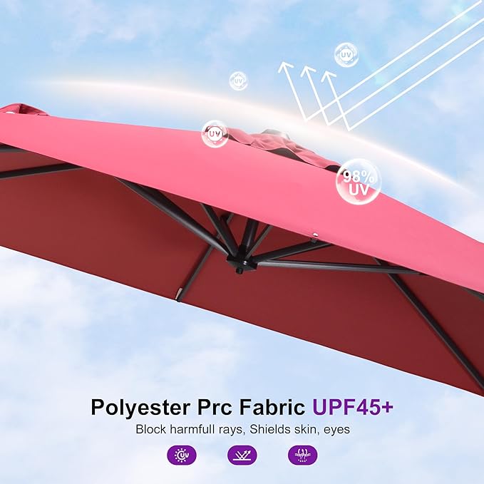PURPLE LEAF 8' X 8' Patio Umbrella with In-ground Base for Pool 7' High Offset Outdoor Cantilever Umbrella Swimming Pool Umbrella with 360°Rotation for Poolside Terra
