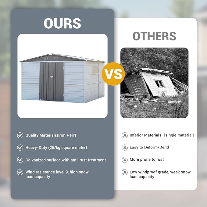 Galvanized Steel Frame & Solid Cedar Wood Wall Shed | 4x6ft Outdoor Storage Shed with 9-Level Wind Resistance & 10-Grade Waterproof Roof, Lockable Double Doors & 2 Windows for Garden Patio