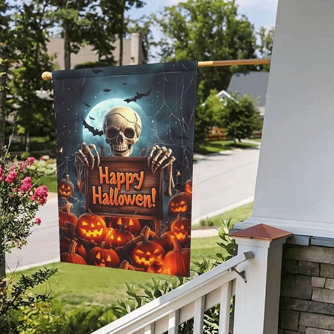 Halloween Skull Garden Flag Vertical Double Sided Outdoor Yard Flags 12.5x18 Inch Burlap Banners for House Lawn