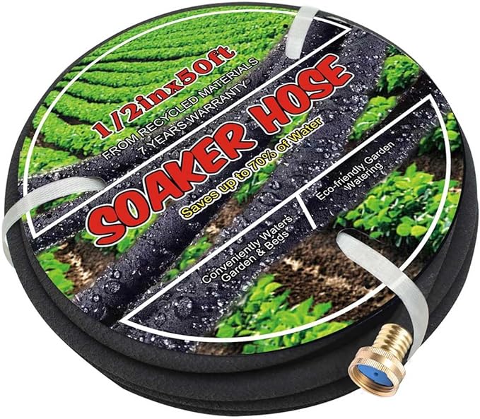 1/2inch 50ft Garden Soaker Hose Solid Brass Connector Heavy Duty Water Hose Perfect for Garden, Vegetable Leakproof Lightweight 50 FT Soaker Hose
