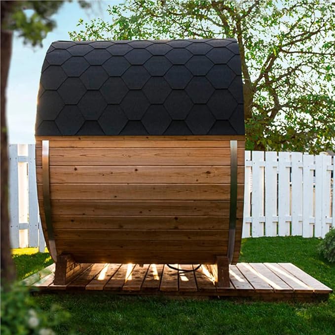 Outdoor Barrel Steam Sauna for 2 Person, Canadian Hemlock Wood, 4.5KW Harvia Heater, 8mm Tempered Glass, Sauna Stone, Water Bucket, Ladle, Lights, 220V, 195°F