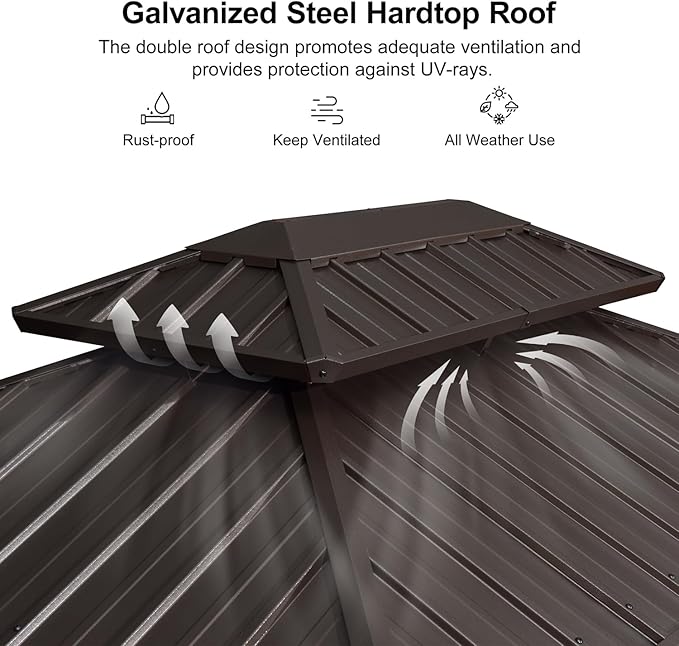 PURPLE LEAF 6.5' X 12' Hardtop Grill Gazebo for Patio Permanent Metal Roof with 2 Side Shelves Deck Yard Tent Aluminum Garden Outside Sun Shade Outdoor BBQ Canopy