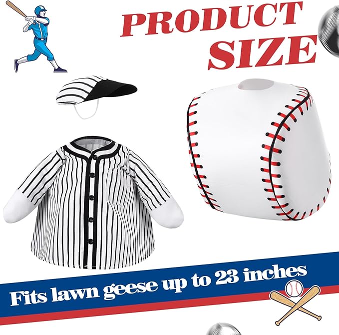 Abbylike 2 Set Baseball Goose Outfit Baseball Costume Lawn Porch Game Day Clothes for 23" Goose Outdoor Patio Yard Lawn Art Ball Celebrations Decor