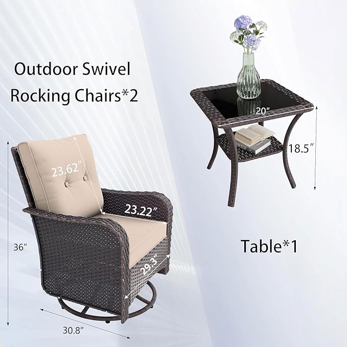11 Pieces Outdoor Patio Furniture Set Outdoor Furniture Patio Sectional Sofa Conversation Sets w/ETL Approved 45" Gas Outdoor Fire Table & Coffee Table, Swivel Rocking Chair Brown