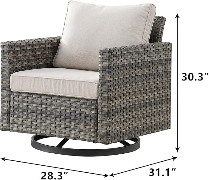 Outdoor Patio Swivel Rocker Chairs - Single Wicker Patio Swivel Rocking Chair with Waterproof Wicker,Comfortable Cushions and Sturdy Metal Frame for Outside Porch Deck Backyard(Mixed Grey/Beige/1PC)