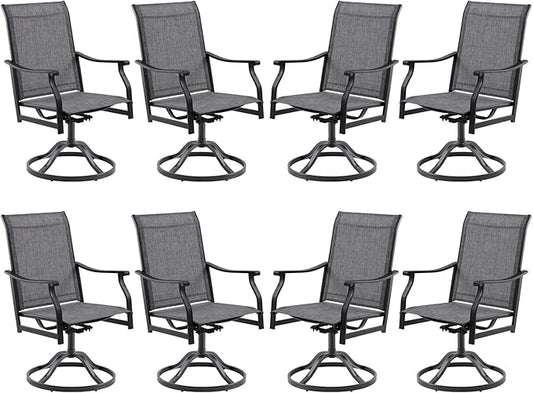 Patio Swivel Chairs Set of 8, Outdoor Dining Chairs with Textilene, Swivel & Rocker Metal Outdoor Patio Dining Chair All-Weather for Backyard, Grey Fabric with Black Frame
