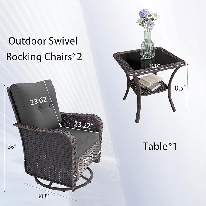 11 Pieces Outdoor Patio Furniture Set Outdoor Furniture Patio Sectional Sofa Conversation Sets w/ETL Approved 45" Gas Outdoor Fire Table & Coffee Table, Swivel Rocking Chair (Grey)