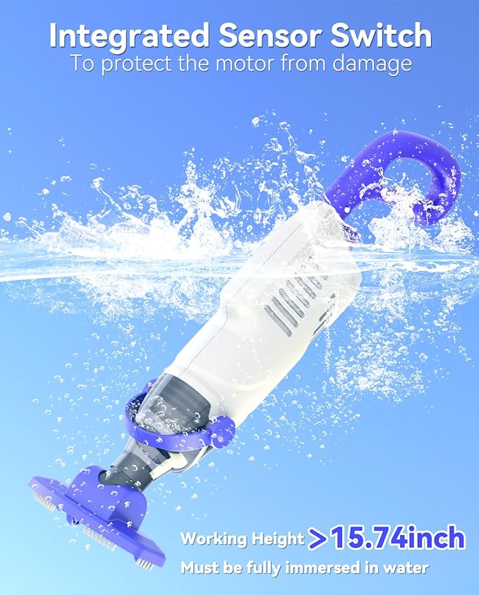 Cordless Pool Vacuum for Above Ground Pool, 60W Rechargeable Handheld Pool Vacuum Cleaner with Pole & 18GPM Suction, Spa Vacuum for Hot Tub, Above Ground/Inground Pools