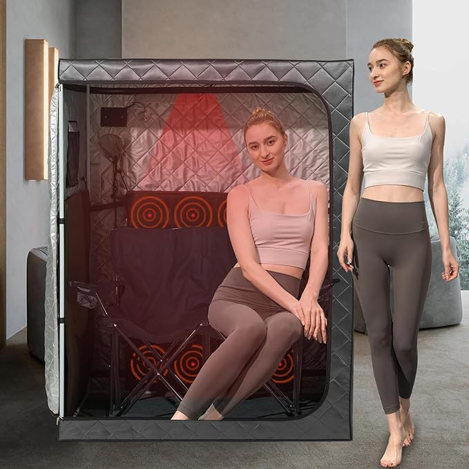 Full Body 2 Person Portable Infrared Saunas for Home, 2 Person Sauna Tent, at Home Sauna, Portable Personal Infrared Sauna Two-Person Sauna Tent with 2 Foldable Chairs, Remote Control