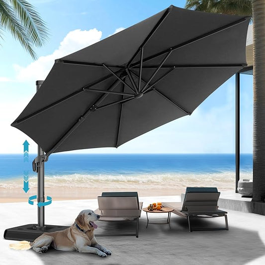 HOTIME10ft Large Cantilever Patio Umbrellas - Upgrade and Intensify - with 360 Rotation and 5 Angles Adjustment - Aluminum Offset Pool Umbrella Square Outdoor Umbrella for Patio Garden Deck Pool