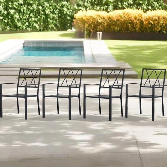 Outdoor Dining Chairs Set of 4, Aluminum Frame Stackable Patio Dining Chairs with Armrest, Wrought Iron Patio Bistro Chairs for Lawn, Backyard, Garden, Porch