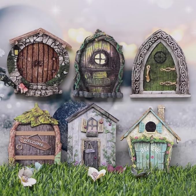 Blue Miniature Fairy Door for Tree, 3D Garden Decor, Bonsai Terrarium Micro Landscape Decoration Accessories Garden Miniatures