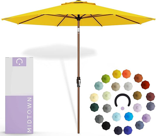 Midtown Umbrellas Wooden 2-9 Feet Outdoor Patio Umbrella, Terylast Sunflower Yellow Fabric, Aluminum Frame For Backyard Umbrella, Deck Umbrella, Garden Umbrella & Pool Umbrella - Wooden Pole