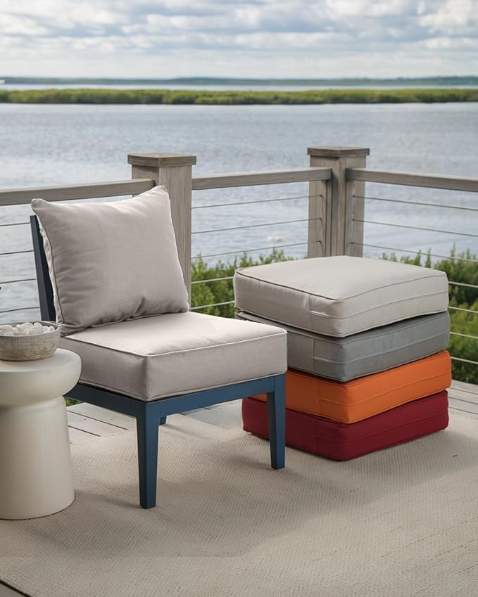 Luxury 24x24x6 Inch Outdoor Seat Cushions - Set of 2 Water Resistant Patio Chair Seat Comfortable Cushion for Porch Set Rattan Dining Rocker Glider Chairs Loveseat Couch Sectional Sofa - Beige