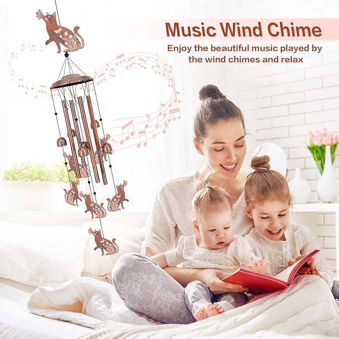 Cat Wind Chimes Outdoor Cat Gifts for Women/Men/Mom/Grandma/Wife/Friends Birthday Gifts Memorial Gift Metal WindChimes for Outside/Indoors, Home, Lawn, Porch, Patio, Garden Decor, Yard Decorations