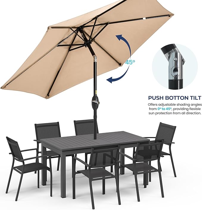 SUNVIVI OUTDOOR Outdoor Patio Umbrella, Patio Umbrella, Market Umbrella, Large Outdoor Umbrella, Metal Pole Umbrella with Push Button Tilt and Crank, Polyester Canopy