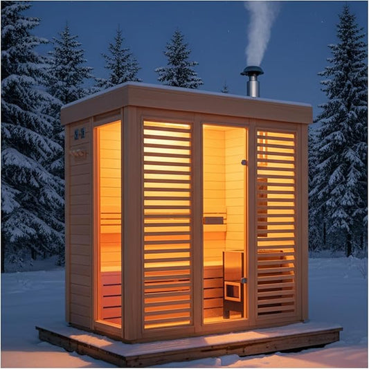 ZONEMEL Customize Outdoor Steam Sauna, Red Cedar,Hemlock, Multiple Sizes & Panel Options, Harvia Electric,Wood Stove, Single Double Bench, Triple Waterproof System, (0-195℉)