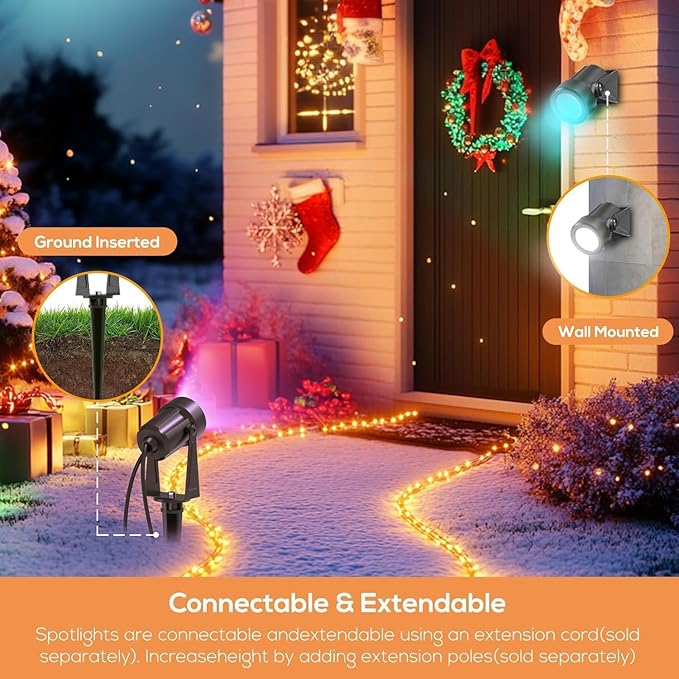 SUNTHIN Outdoor Landscape Lighting with Remote, RGBW Color Changing Spot Uplights, 16 Pack