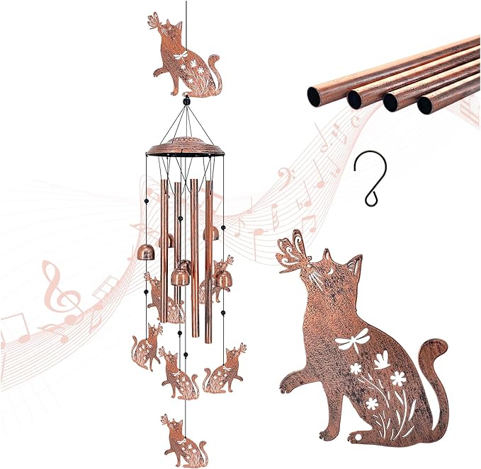 Cat Wind Chimes Outdoor Cat Gifts for Women/Men/Mom/Grandma/Wife/Friends Birthday Gifts Memorial Gift Metal WindChimes for Outside/Indoors, Home, Lawn, Porch, Patio, Garden Decor, Yard Decorations