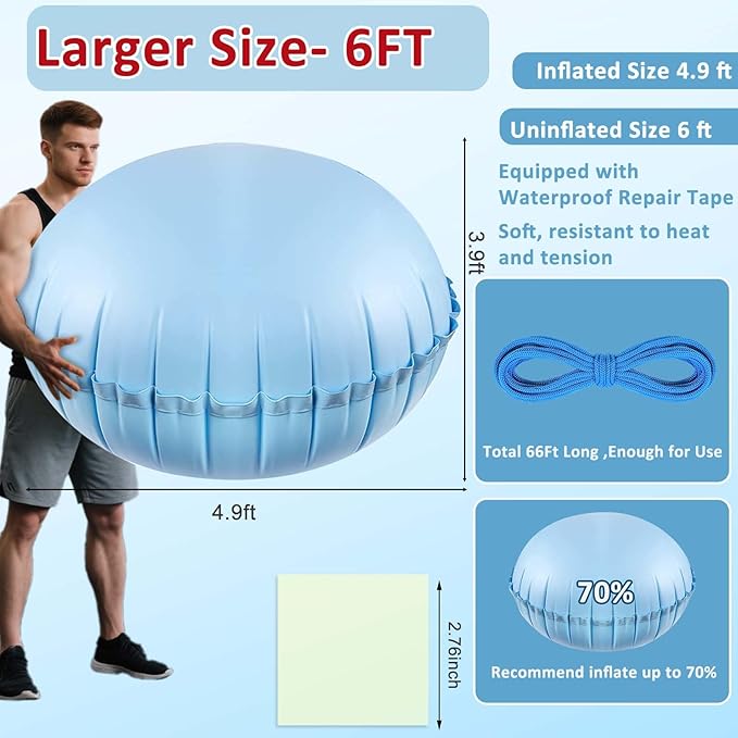 6ft Pool Pillows for Above Ground Pools, Heavy Duty Swimming Pool Air Pillow 0.3mm Thickened Pool Closing Winter Kit Pool Cover Float Balloon with String Repair Tape for Winterizing Ice Equalizer