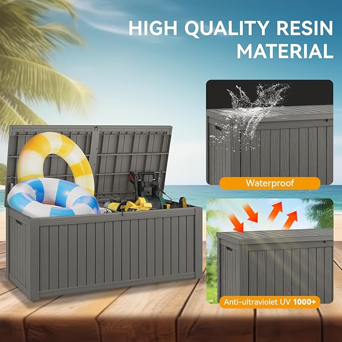 Outdoor Storage Box Waterproof, 180 Gallon Deck Box Indoor and Outdoor Use, Backyard Storage Box with Lockable Lid for Package Delivery Box, Patio Furniture, Pool Accessories, Garden Tools
