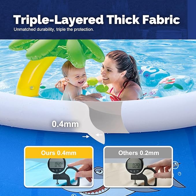 DIMAR GARDEN 6ft x 29in Inflatable Swimming Spray Pool, Outdoor Round Air Top Ring Shark Pools