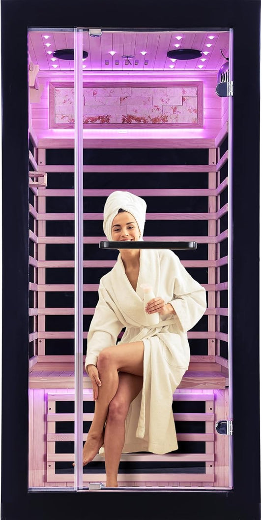 One Person Sauna Far Infrared Saunas Room Canadian Hemlock 1450W Dry Saunas Spa with 7 Starry Sky Light 33.5 * 33.5 * 70.8inch