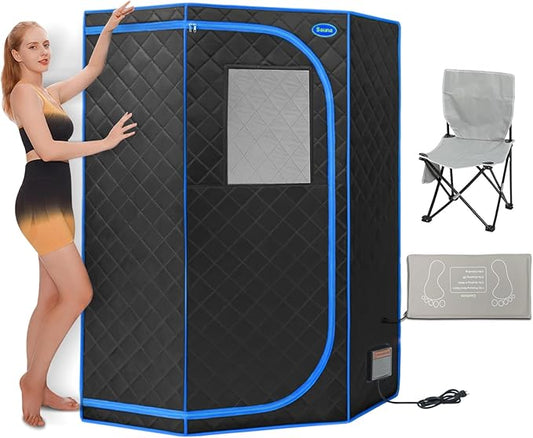 Portable Full Size Infrared Sauna for Home,Pentagonal Size Far Infrared Sauna,One Person Sauna Tent with Heating Foot Pad, Portable Chair, (L38 x W38 x H63, Black)