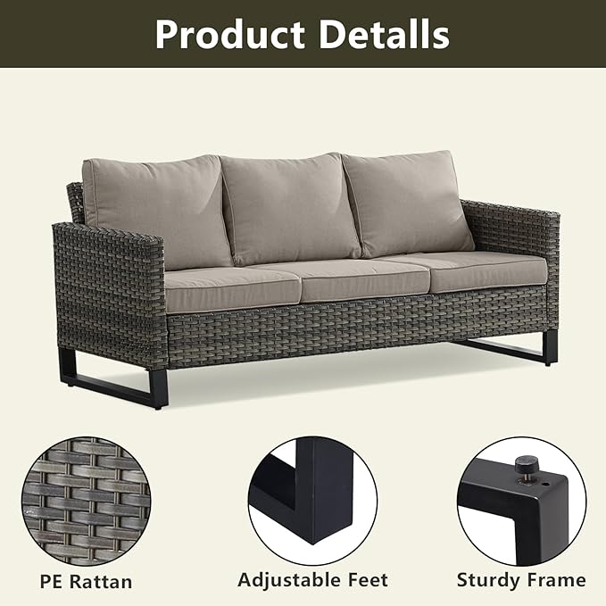 Rilyson Wicker Outdoor Patio Furniture Set - 5 Piece Patio Conversation Set with 2 Wicker Armrest Chairs,2 Rattan Ottoman and 1 Couch for Outside Porch Deck Backyard Garden(Mixed Grey/Grey)