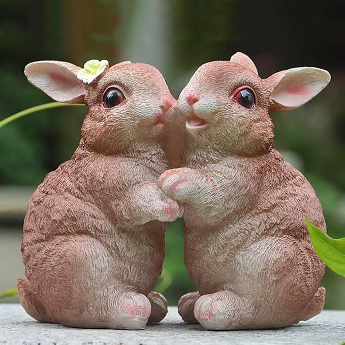 Garden Statues Bunny Decor Resin Dance Rabbit Figurine Cute Fairy Garden Decor Outdoor Statues for Patio Yard Porch Balcony Gifts for Women Mom Grandma Brown