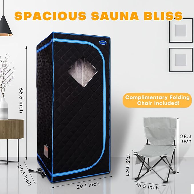 Portable Infrared Sauna for Home Full Size Personal Sauna Tent for Indoor Spa Lightweight Sauna Box with Foldable Sauna Chair, Heated Foot Pad, Remote Control 29.1"x29.1"x66.5" (Black)