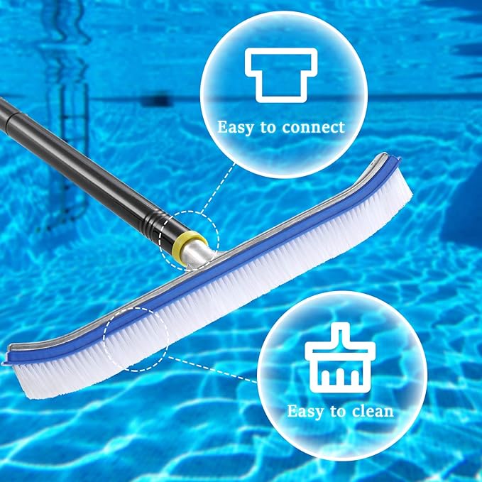 HOSKO 6FT Swimming Pool Brush, 17inch Heavy Duty Swimming Pool Brush Head, Suitable for Swimming Pool Wall Tile Floor Cleaning…