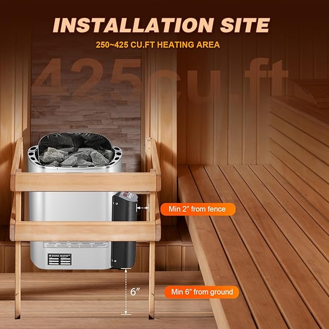 Mxmoonant Sauna Heater, 9KW 220V Electric Sauna Heaters Digital Control Sauna Stove Dry Steam Sauna Bath for Home Hotel Spa Max. 425 Cu.ft with Sauna Hygrothermograph