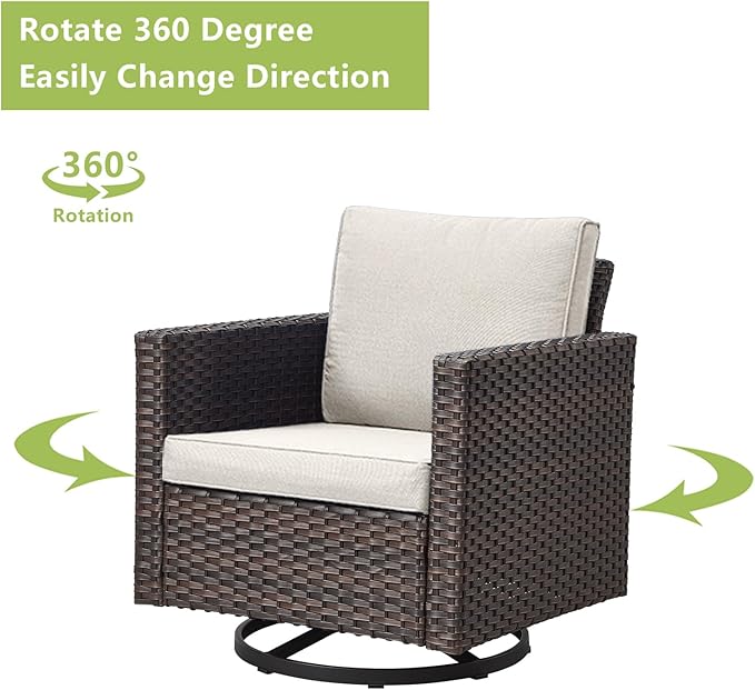 Outdoor Patio Swivel Rocker Chairs - Wicker Patio Swivel Rocking Chairs Set of 2 with Waterproof Wicker,Comfortable Cushions and Sturdy Metal Frame for Outside Porch Deck Backyard(Brown/Beige)