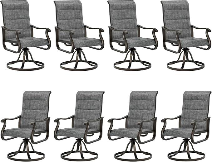 UDPATIO Patio Swivel Dining Chairs Set of 8, Outdoor Swivel Chairs High Back with All Weather Padded Textilene, Metal Rocking Frame for Lawn Garden Backyard, Dark Grey