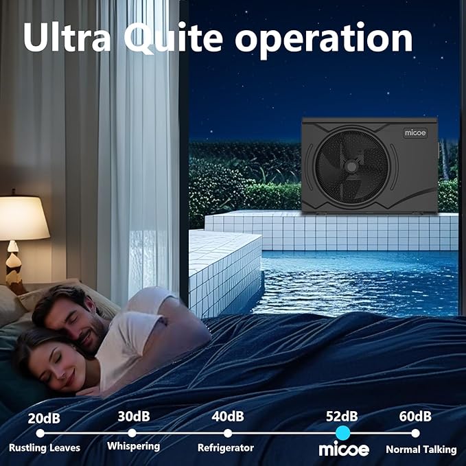 MICOE 58000 BTU Inverter Swimming Pool Heat Pump Up to 30ft (8/18/30ft) &16500 Gallons Electric Pool Heater for Above Ground or Inground Pool, Heating and Cooling Pool Heater