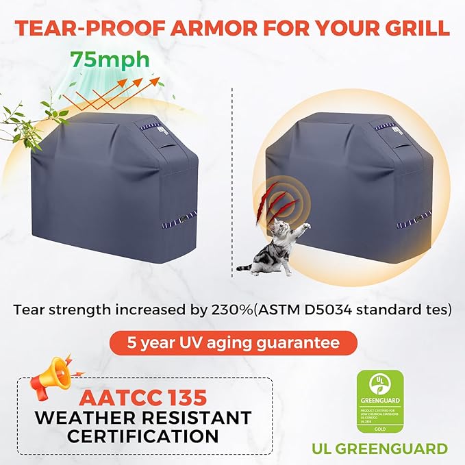 Grill Cover for Outdoor Grill 600D Heavy Duty 59Inch Waterproof,UV & Fade Resistant,BBQ Cover with Adjustable Straps,BBQ Grill Cover for Weber,Blackstone,Charbroil etc,Grey