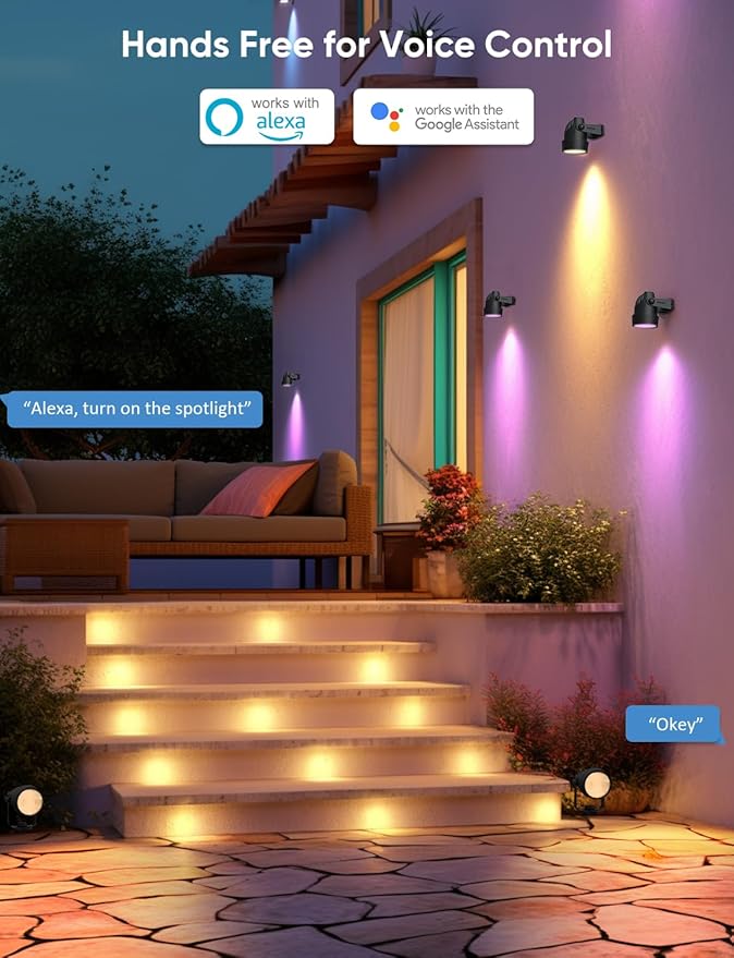 APPECK Spot Lights Outdoor, RGBW Low Voltage Landscape Lighting, Color Changing Uplighting Spotlights with App, IP65 Waterproof LED Outdoor Lights for Garden Yard Outside Decoration, 4 Pack