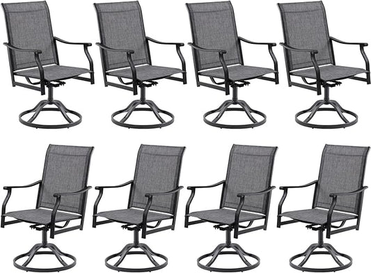 Soohow Swivel Outdoor Dining Chairs Set of 8, Patio Swivel Dining Chair with Textilene Fabric, Outdoor Metal Armchair All Weather Resistant, Ergonomic Comfort, Perfect for Patio, Backyard, Balcony