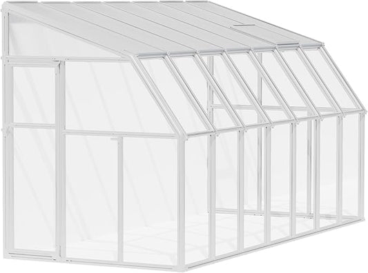 Palram Canopia Rion Sun Room 6 Ft. x 14 Ft. Solarium, Lean-to Greenhouse DIY Kit, Attach to House, Large Twin Wall Polycarbonate, 100% UV Protection for Porch, Patio Outdoors with Window Vent (White)