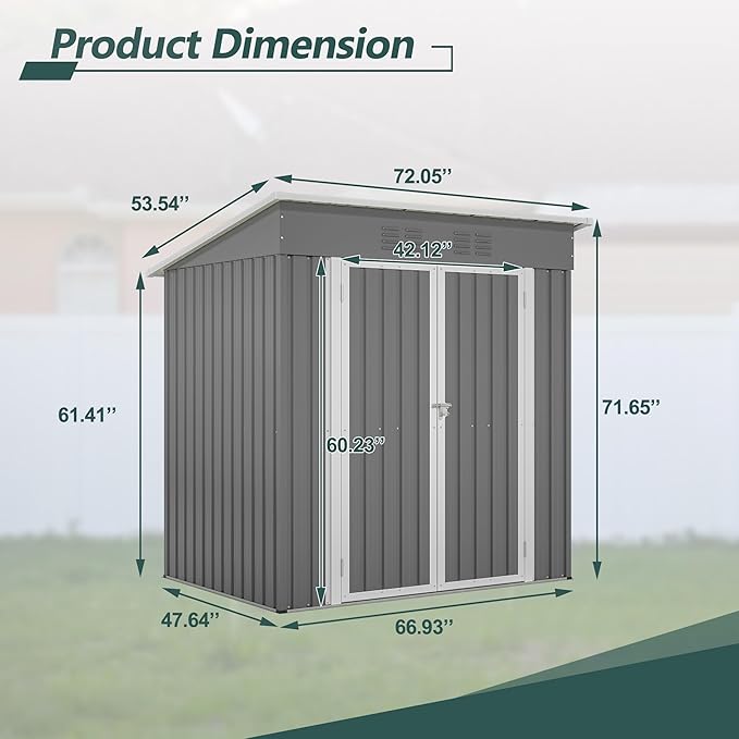 6x4 FT Outdoor Storage Shed, Metal Garden Shed with Frame Floor, Outside Tool Shed with Lockable Hinged Doors, Waterproof Storage Building with Sloped Roof for Backyard, Patio, Lawn, Gray