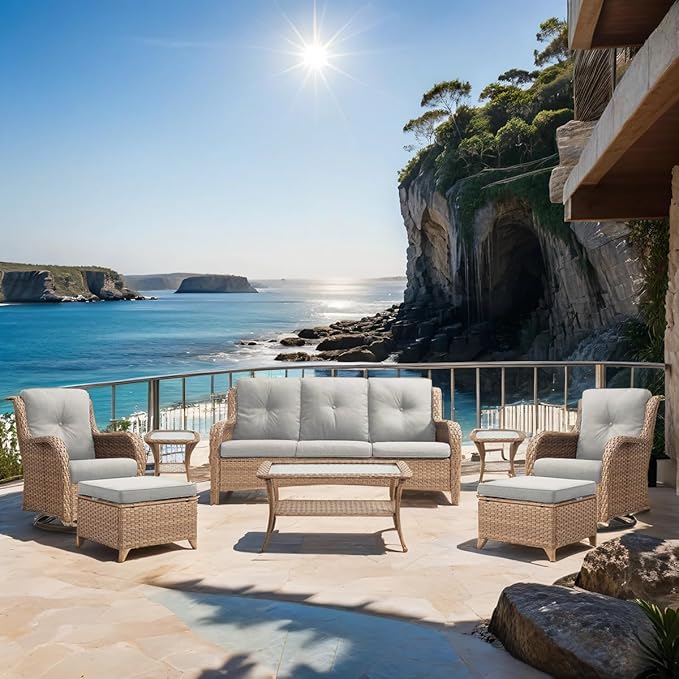 Swivel Rocker Patio Chairs：8 Pieces Patio Swivel Rocker Chairs with Wicker Armrests Patio Swivel Rocking Chair Outdoor Swivel Rocker Patio Chair